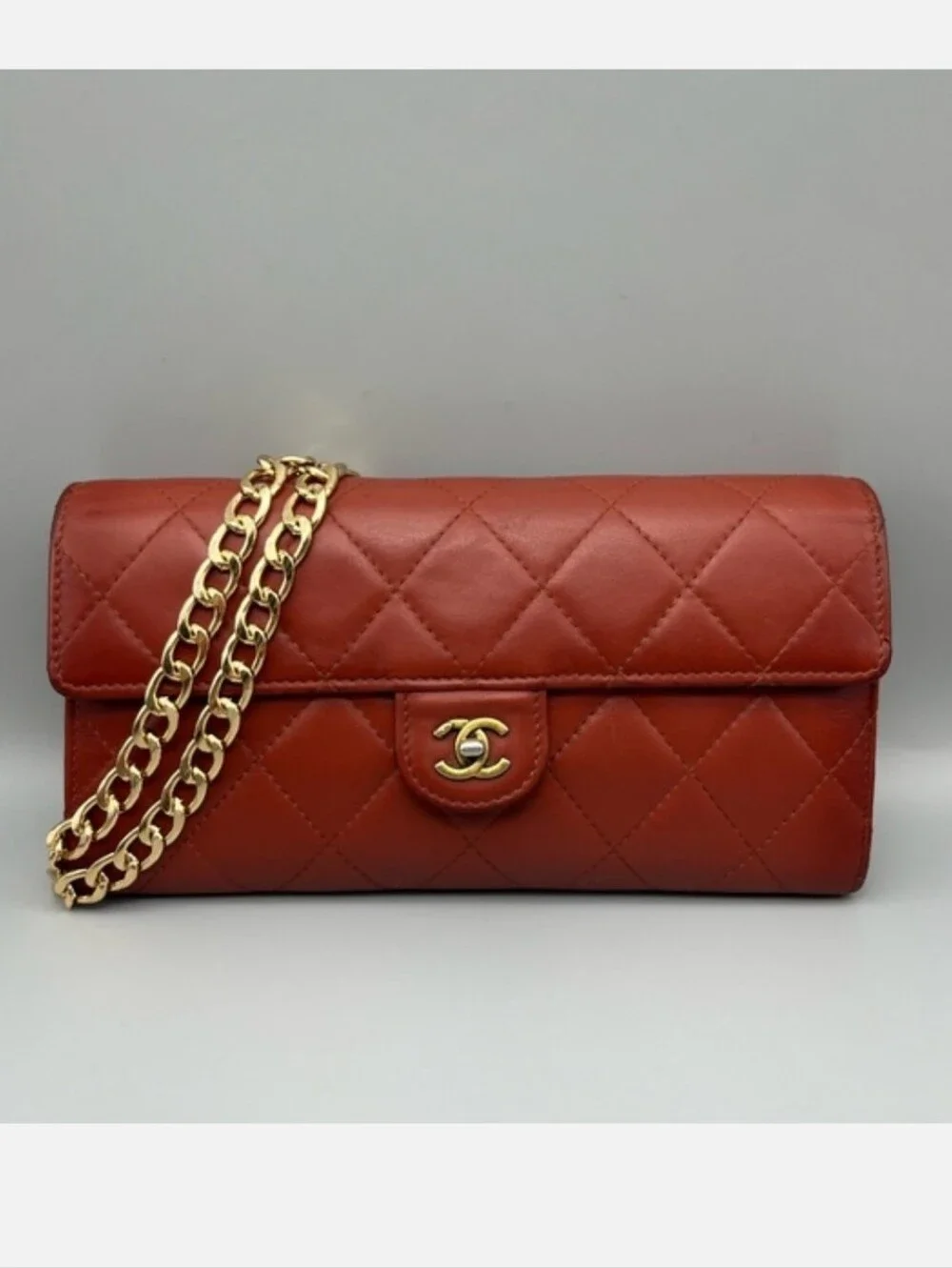 ❤️CHANEL Red Quilted Leather Wallet/Clutch